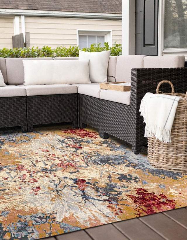 Multicolor 7' 10 x 7' 10 Outdoor Modern Square Area Rug Weather Resistant for Patio, Deck, Terrace, Balcony, Porch 100% Polypropylene Modern Outside Carpet for Sale at Rug Engine