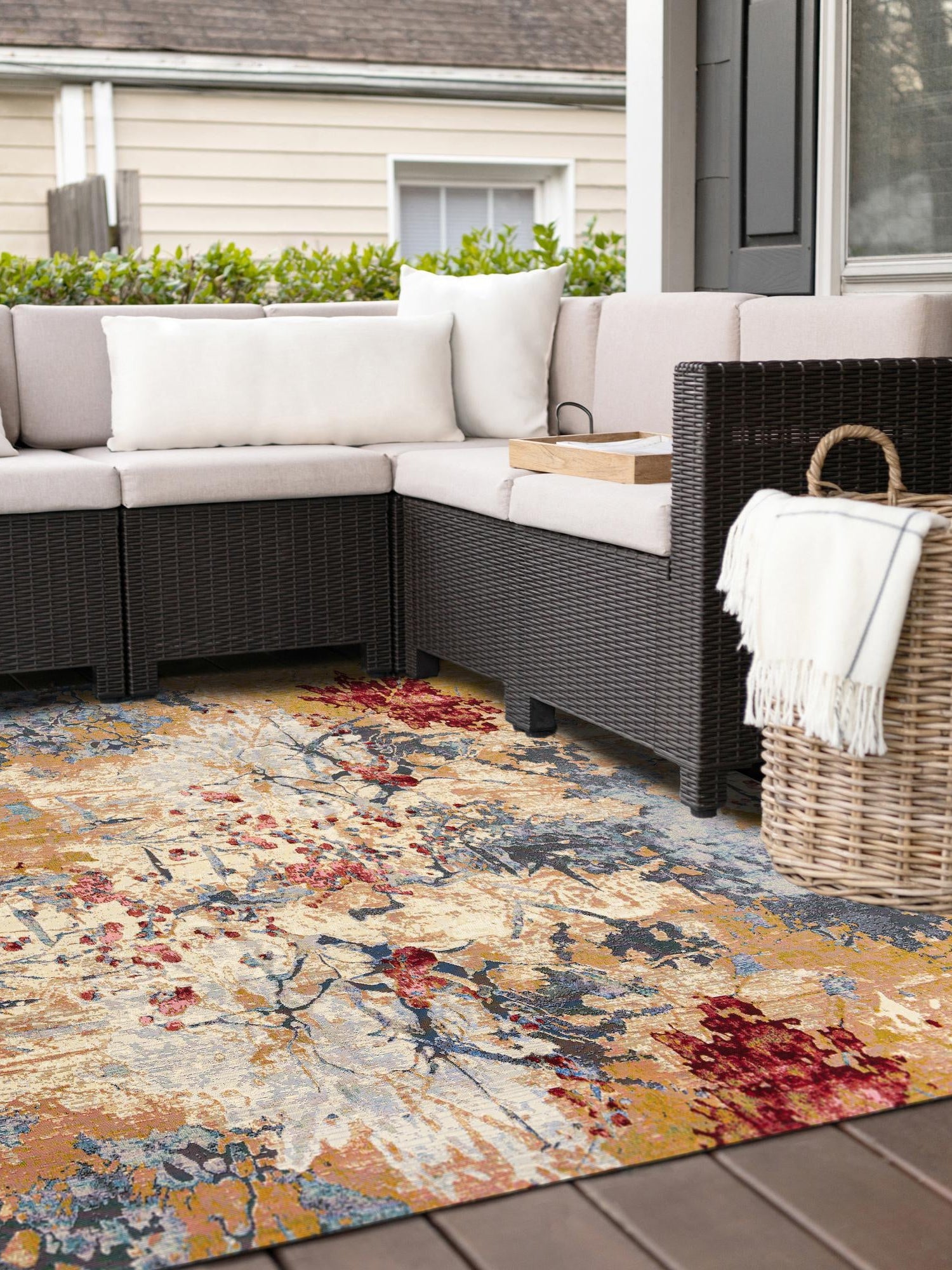 Multicolor 10' x 10' Outdoor Modern Square Area Rug Weather Resistant for Patio, Deck, Terrace, Balcony, Porch 100% Polypropylene Modern Outside Carpet for Sale at Rug Engine