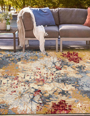 Multicolor 7' 10 x 7' 10 Outdoor Modern Square Area Rug Weather Resistant for Patio, Deck, Terrace, Balcony, Porch 100% Polypropylene Modern Outside Carpet for Sale at Rug Engine