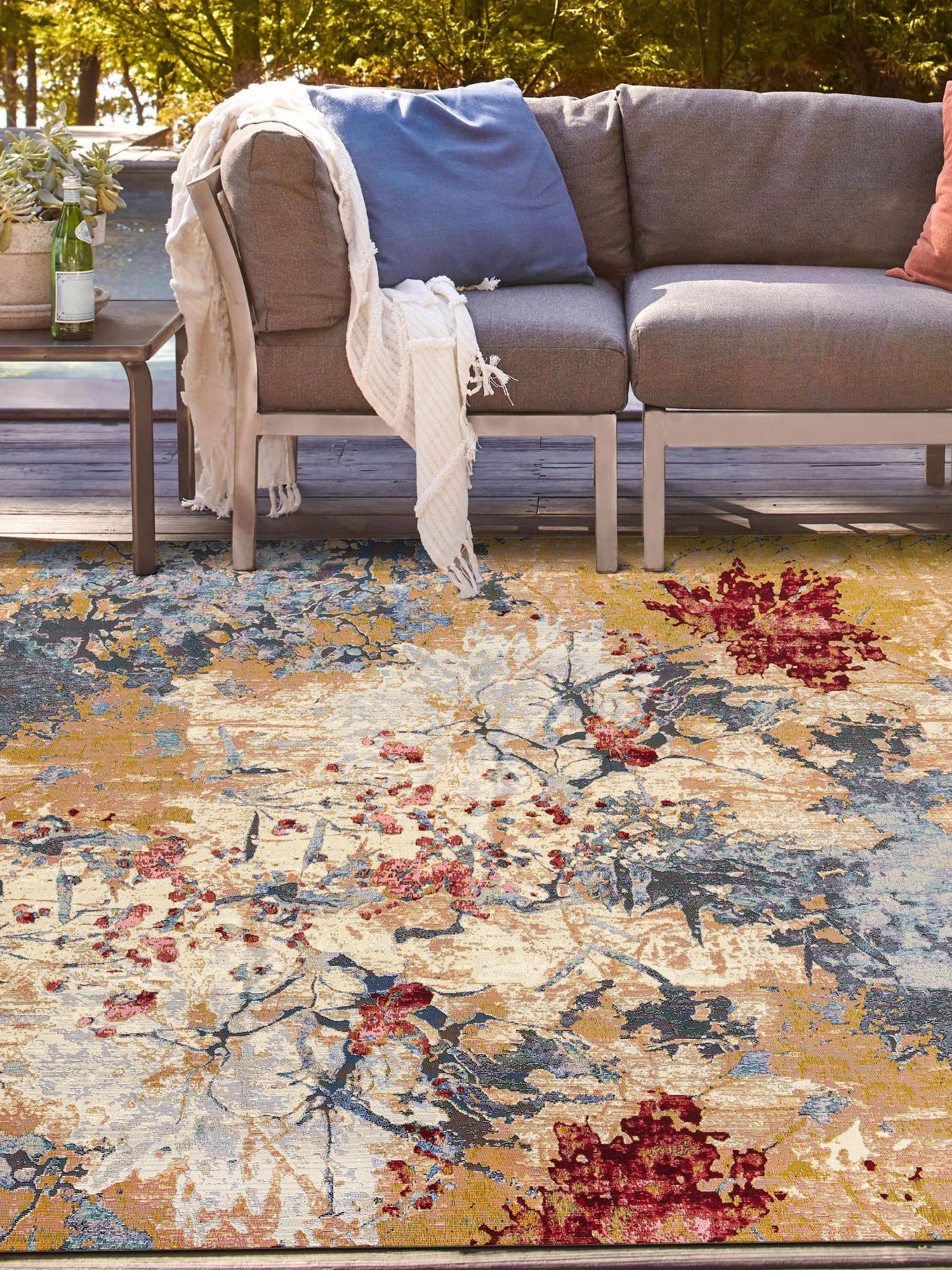 Multicolor 10' x 10' Outdoor Modern Square Area Rug Weather Resistant for Patio, Deck, Terrace, Balcony, Porch 100% Polypropylene Modern Outside Carpet for Sale at Rug Engine