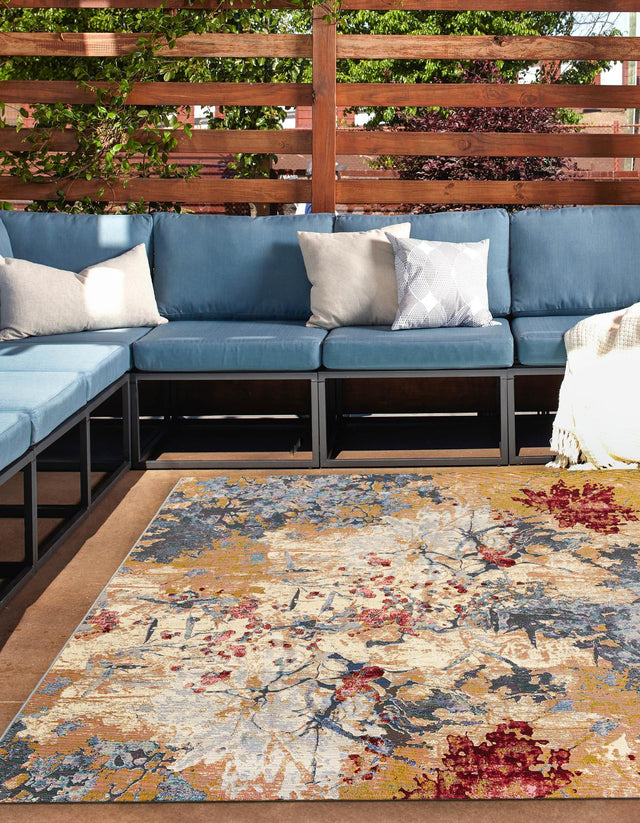 Multicolor 10' x 10' Outdoor Modern Square Area Rug Weather Resistant for Patio, Deck, Terrace, Balcony, Porch 100% Polypropylene Modern Outside Carpet for Sale at Rug Engine