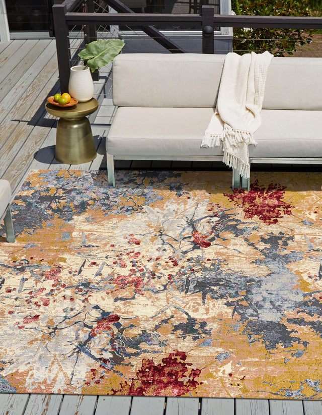 Multicolor 7' 10 x 7' 10 Outdoor Modern Square Area Rug Weather Resistant for Patio, Deck, Terrace, Balcony, Porch 100% Polypropylene Modern Outside Carpet for Sale at Rug Engine