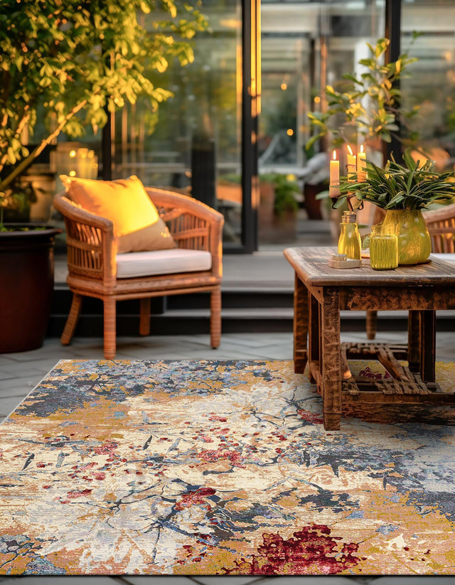Multicolor 7' 10 x 7' 10 Outdoor Modern Square Area Rug Weather Resistant for Patio, Deck, Terrace, Balcony, Porch 100% Polypropylene Modern Outside Carpet for Sale at Rug Engine