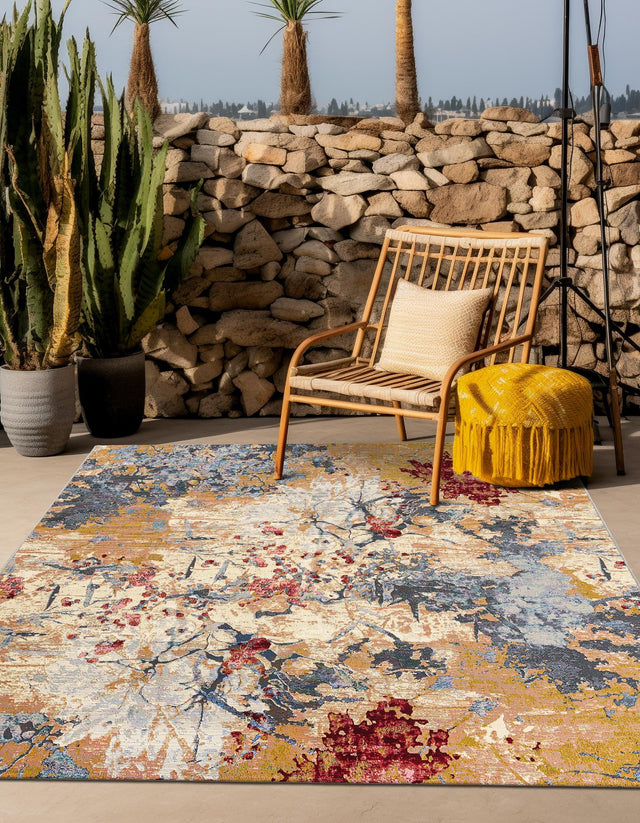 Multicolor 7' 10 x 7' 10 Outdoor Modern Square Area Rug Weather Resistant for Patio, Deck, Terrace, Balcony, Porch 100% Polypropylene Modern Outside Carpet for Sale at Rug Engine