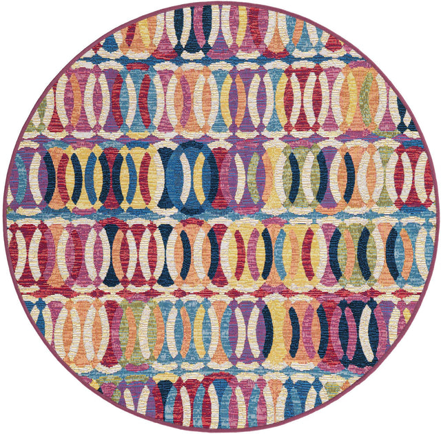 Multicolor 4' 1 x 4' 1 Outdoor Modern Round Area Rug Weather Resistant for Patio, Deck, Terrace, Balcony, Porch 100% Polypropylene Modern Outside Carpet for Sale at Rug Engine