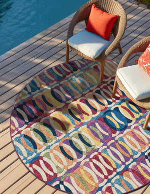 Multicolor 3' 3 x 3' 3 Outdoor Modern Round Area Rug Weather Resistant for Patio, Deck, Terrace, Balcony, Porch 100% Polypropylene Modern Outside Carpet for Sale at Rug Engine