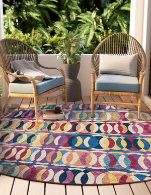 Multicolor 4' 1 x 4' 1 Outdoor Modern Round Area Rug Weather Resistant for Patio, Deck, Terrace, Balcony, Porch 100% Polypropylene Modern Outside Carpet for Sale at Rug Engine