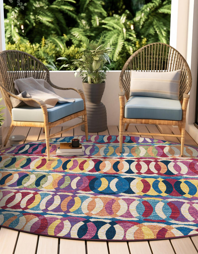 Multicolor 3' 3 x 3' 3 Outdoor Modern Round Area Rug Weather Resistant for Patio, Deck, Terrace, Balcony, Porch 100% Polypropylene Modern Outside Carpet for Sale at Rug Engine