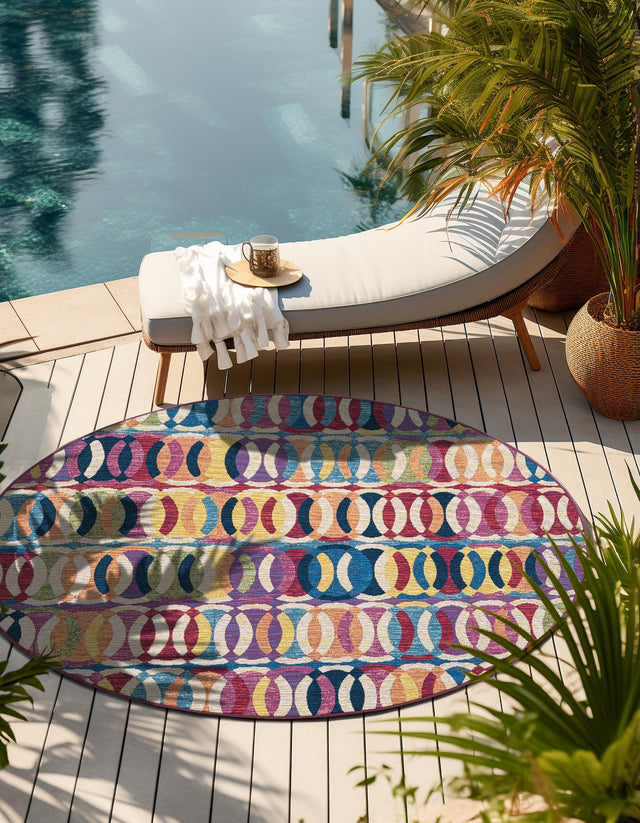 Multicolor 3' 3 x 3' 3 Outdoor Modern Round Area Rug Weather Resistant for Patio, Deck, Terrace, Balcony, Porch 100% Polypropylene Modern Outside Carpet for Sale at Rug Engine