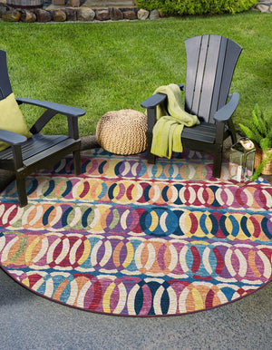 Multicolor 3' 3 x 3' 3 Outdoor Modern Round Area Rug Weather Resistant for Patio, Deck, Terrace, Balcony, Porch 100% Polypropylene Modern Outside Carpet for Sale at Rug Engine