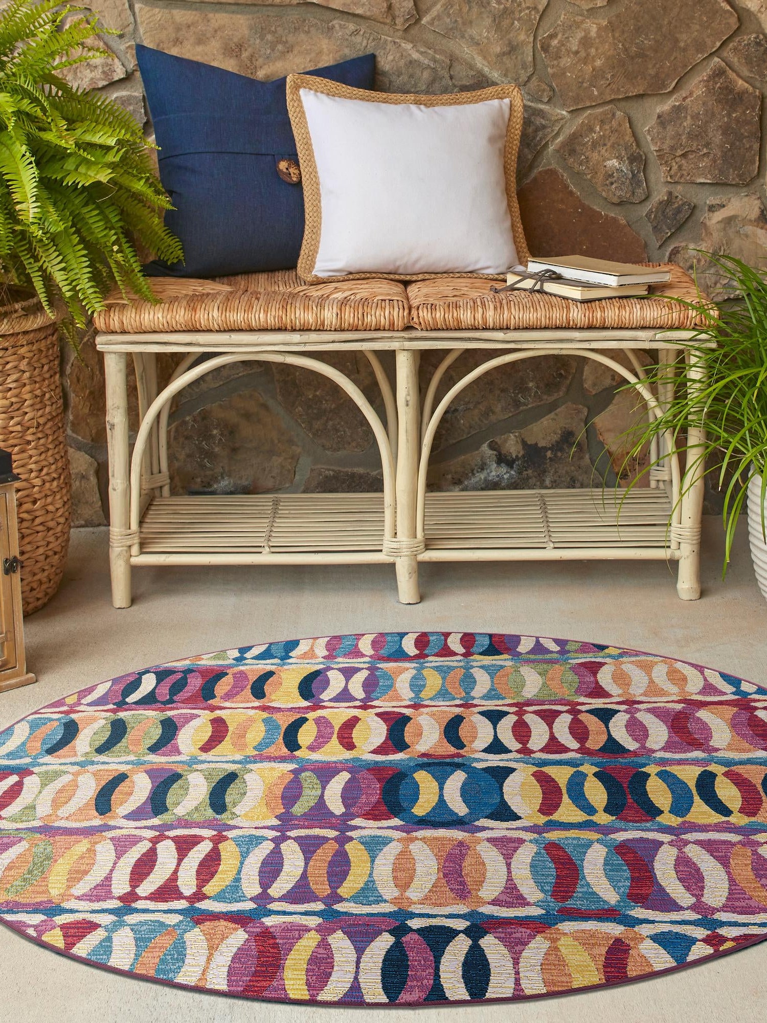Multicolor 10' x 10' Outdoor Modern Round Area Rug Weather Resistant for Patio, Deck, Terrace, Balcony, Porch 100% Polypropylene Modern Outside Carpet for Sale at Rug Engine