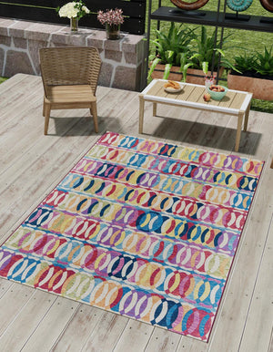 Multicolor 4' 1 x 6' 1 Outdoor Modern Rectangle Area Rug Weather Resistant for Patio, Deck, Terrace, Balcony, Porch 100% Polypropylene Modern Outside Carpet for Sale at Rug Engine