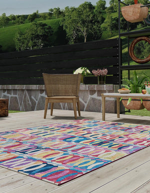 Multicolor 9' x 12' Outdoor Modern Rectangle Area Rug Weather Resistant for Patio, Deck, Terrace, Balcony, Porch 100% Polypropylene Modern Outside Carpet for Sale at Rug Engine