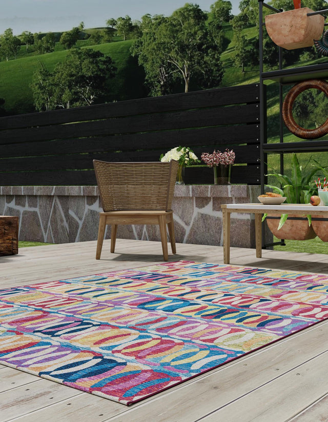 Multicolor 9' x 12' Outdoor Modern Rectangle Area Rug Weather Resistant for Patio, Deck, Terrace, Balcony, Porch 100% Polypropylene Modern Outside Carpet for Sale at Rug Engine