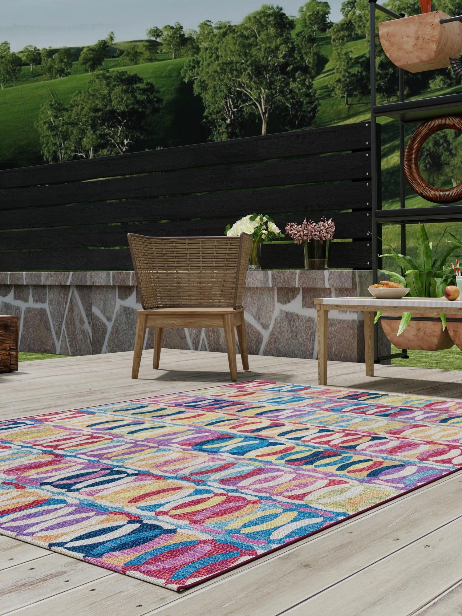Multicolor 6' 1 x 9' Outdoor Modern Rectangle Area Rug Weather Resistant for Patio, Deck, Terrace, Balcony, Porch 100% Polypropylene Modern Outside Carpet for Sale at Rug Engine