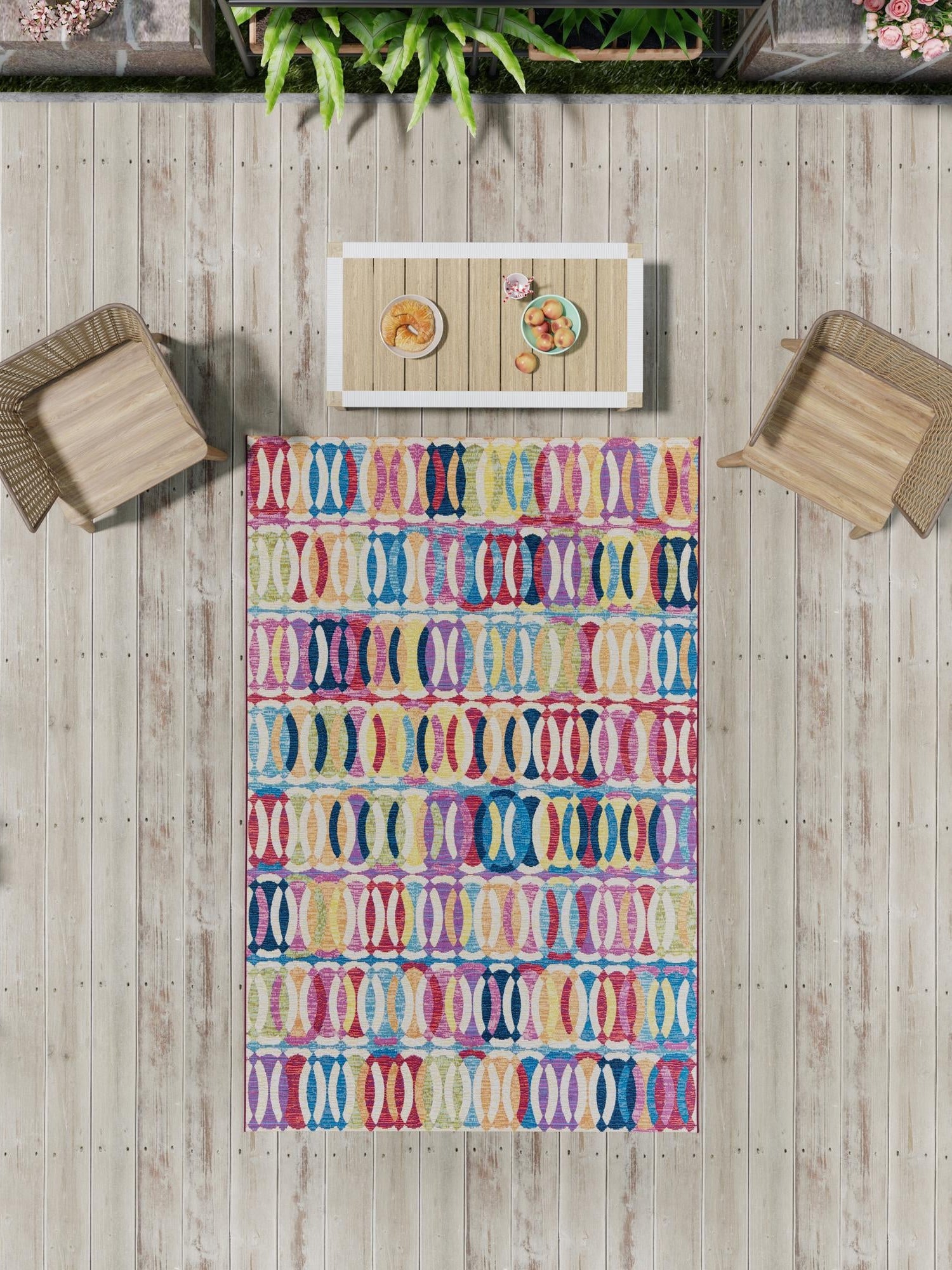Multicolor 4' 1 x 6' 1 Outdoor Modern Rectangle Area Rug Weather Resistant for Patio, Deck, Terrace, Balcony, Porch 100% Polypropylene Modern Outside Carpet for Sale at Rug Engine