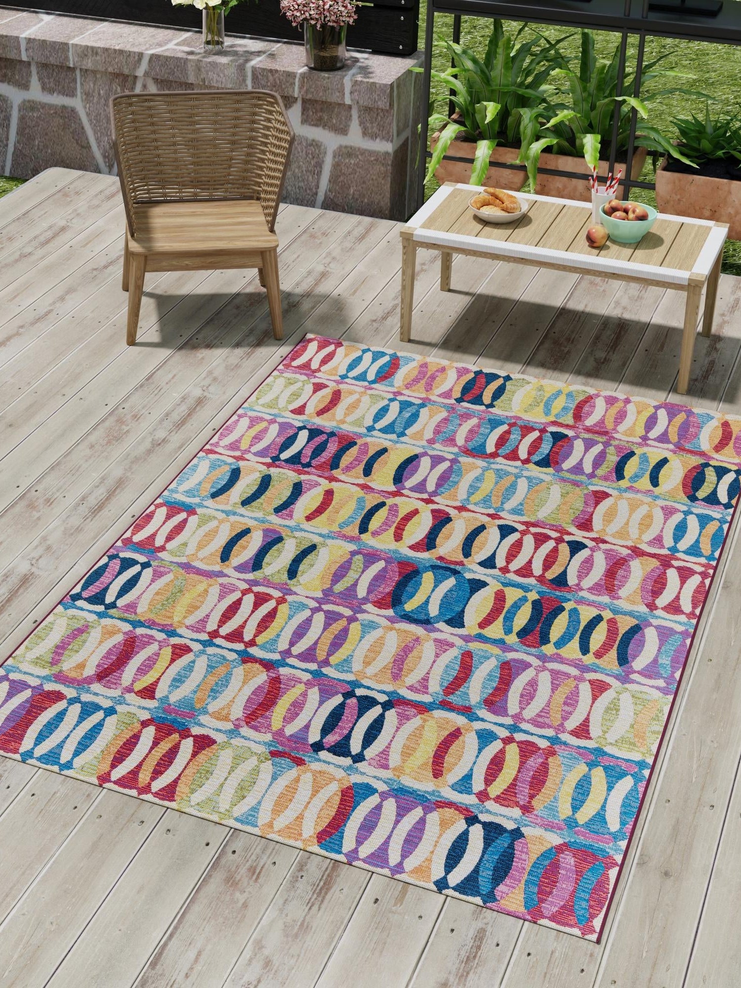 Multicolor 4' 1 x 6' 1 Outdoor Modern Rectangle Area Rug Weather Resistant for Patio, Deck, Terrace, Balcony, Porch 100% Polypropylene Modern Outside Carpet for Sale at Rug Engine