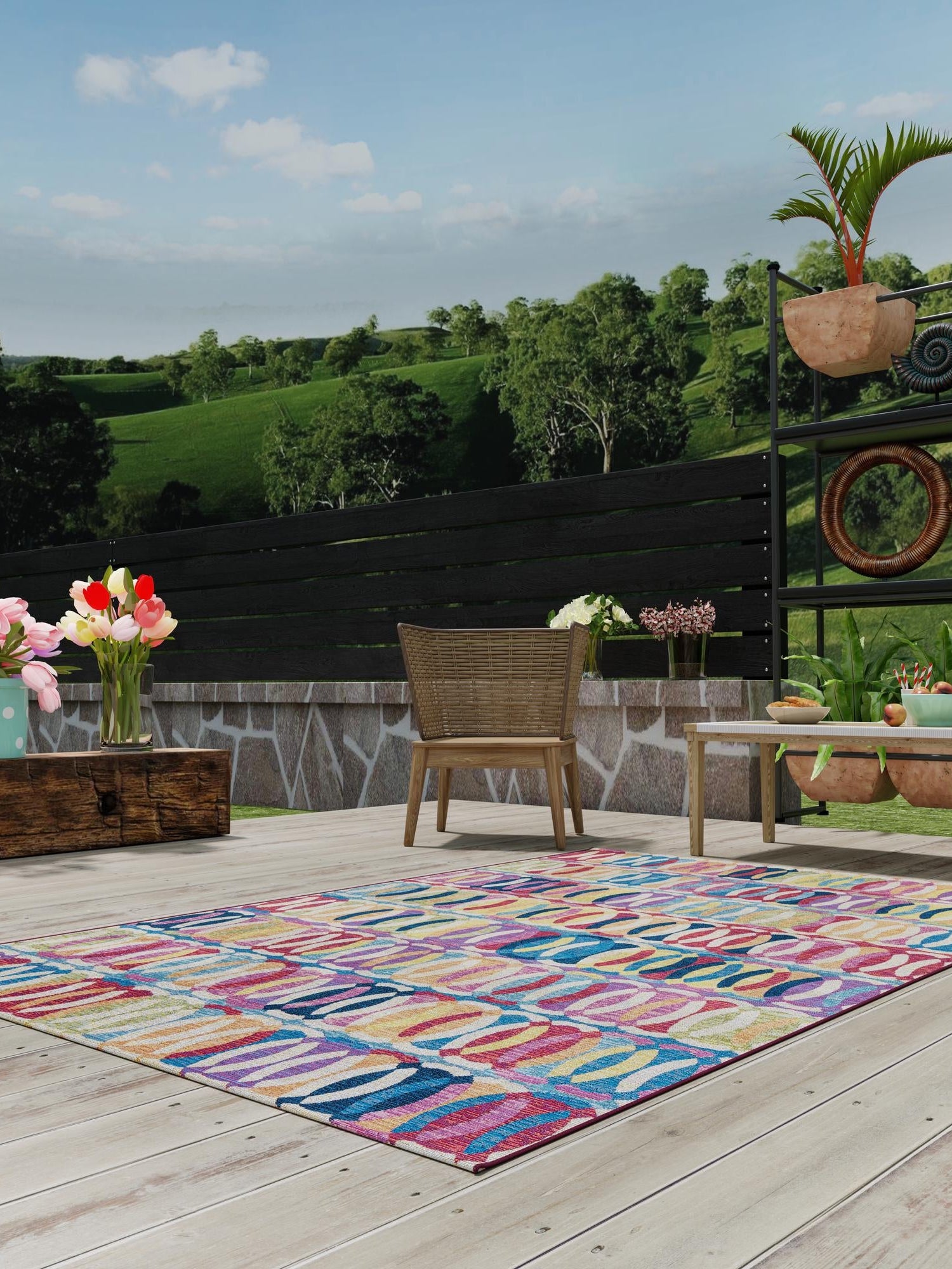Multicolor 2' x 3' 1 Outdoor Modern Rectangle Area Rug Weather Resistant for Patio, Deck, Terrace, Balcony, Porch 100% Polypropylene Modern Outside Carpet for Sale at Rug Engine
