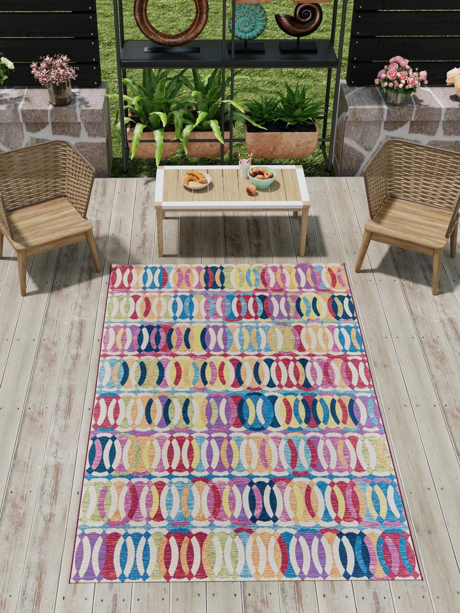 Multicolor 10' x 14' 1 Outdoor Modern Rectangle Area Rug Weather Resistant for Patio, Deck, Terrace, Balcony, Porch 100% Polypropylene Modern Outside Carpet for Sale at Rug Engine