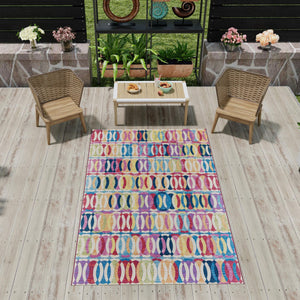 Multicolor 10' x 14' 1 Outdoor Modern Rectangle Area Rug Weather Resistant for Patio, Deck, Terrace, Balcony, Porch 100% Polypropylene Modern Outside Carpet for Sale at Rug Engine