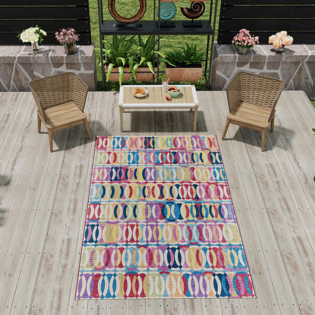 Multicolor 10' x 14' 1 Outdoor Modern Rectangle Area Rug Weather Resistant for Patio, Deck, Terrace, Balcony, Porch 100% Polypropylene Modern Outside Carpet for Sale at Rug Engine