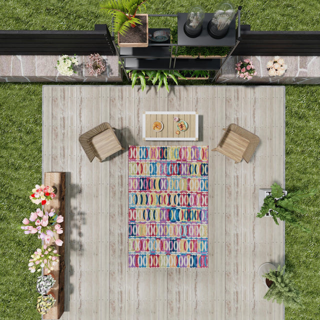 Multicolor 2' x 3' 1 Outdoor Modern Rectangle Area Rug Weather Resistant for Patio, Deck, Terrace, Balcony, Porch 100% Polypropylene Modern Outside Carpet for Sale at Rug Engine