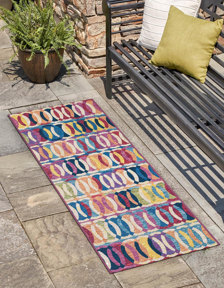 Multicolor 2' 7 x 10' Outdoor Modern Runner Area Rug Weather Resistant for Patio, Deck, Terrace, Balcony, Porch 100% Polypropylene Modern Outside Carpet for Sale at Rug Engine