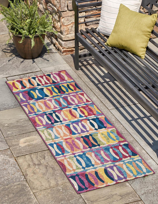 Multicolor 2' 7 x 10' Outdoor Modern Runner Area Rug Weather Resistant for Patio, Deck, Terrace, Balcony, Porch 100% Polypropylene Modern Outside Carpet for Sale at Rug Engine