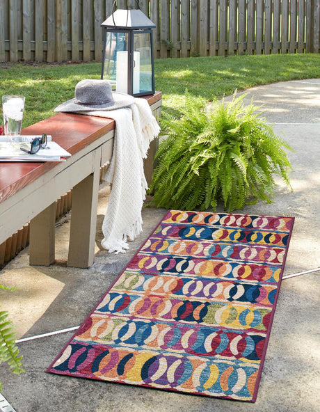 Multicolor 2' 7 x 10' Outdoor Modern Runner Area Rug Weather Resistant for Patio, Deck, Terrace, Balcony, Porch 100% Polypropylene Modern Outside Carpet for Sale at Rug Engine
