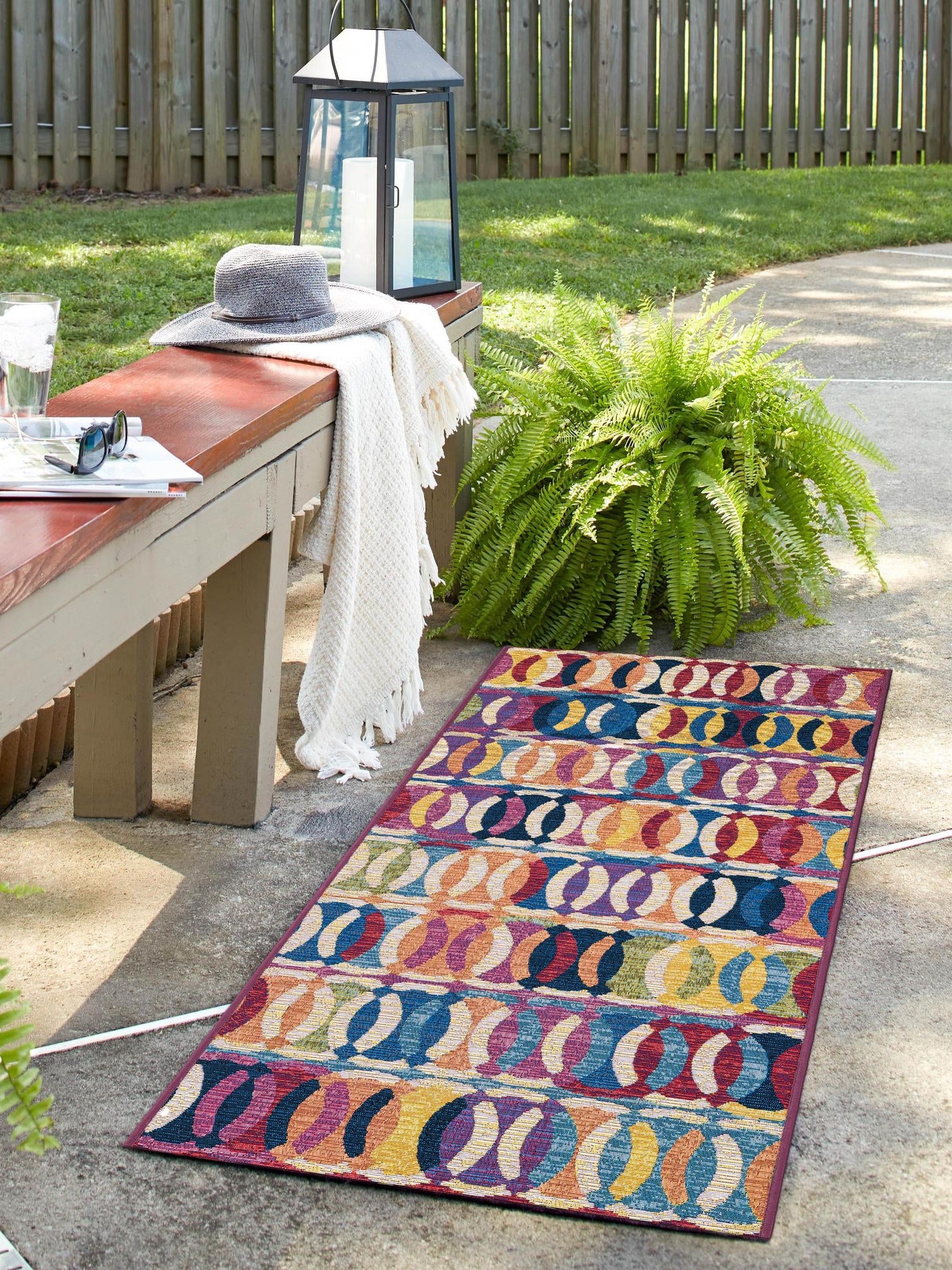Multicolor 2' x 5' 1 Outdoor Modern Runner Area Rug Weather Resistant for Patio, Deck, Terrace, Balcony, Porch 100% Polypropylene Modern Outside Carpet for Sale at Rug Engine