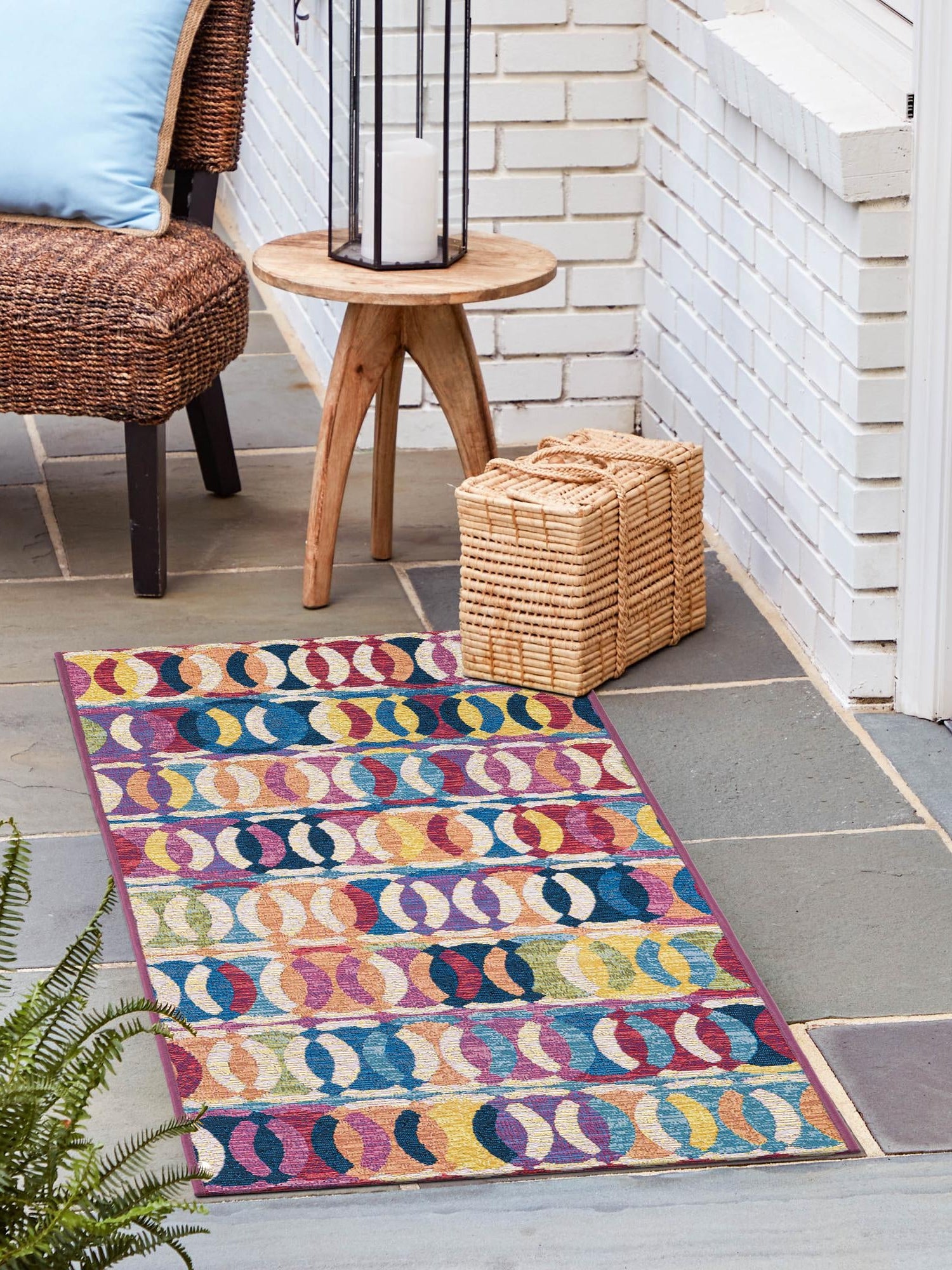 Multicolor 2' 7 x 10' Outdoor Modern Runner Area Rug Weather Resistant for Patio, Deck, Terrace, Balcony, Porch 100% Polypropylene Modern Outside Carpet for Sale at Rug Engine
