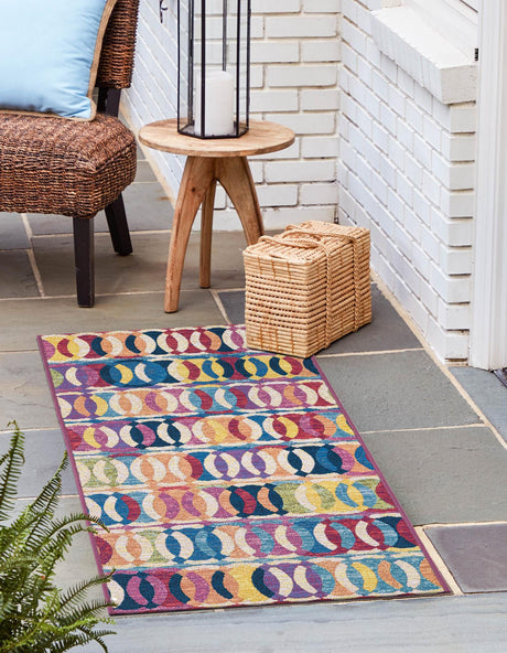 Multicolor 2' 7 x 10' Outdoor Modern Runner Area Rug Weather Resistant for Patio, Deck, Terrace, Balcony, Porch 100% Polypropylene Modern Outside Carpet for Sale at Rug Engine