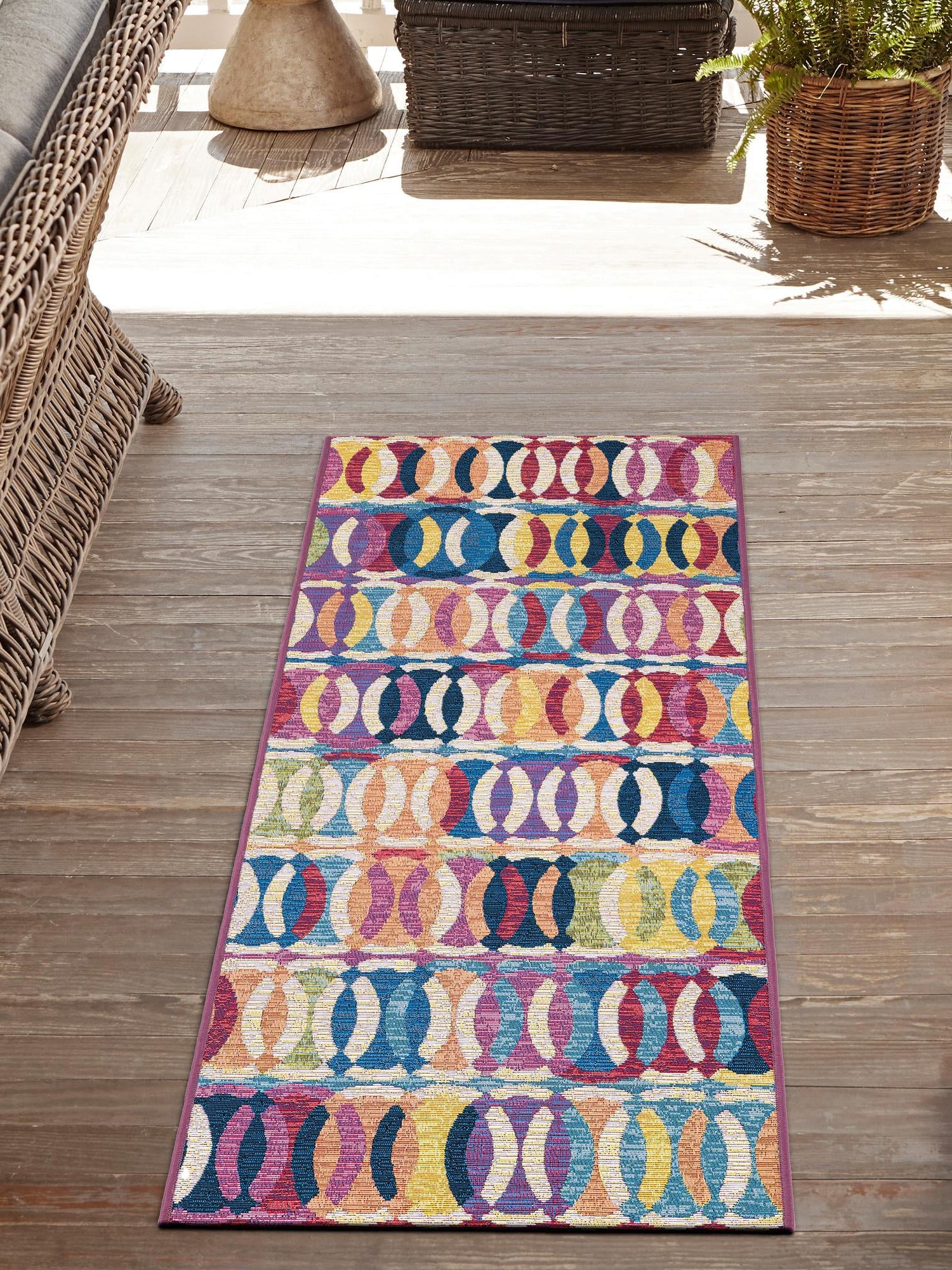 Multicolor 2' 7 x 10' Outdoor Modern Runner Area Rug Weather Resistant for Patio, Deck, Terrace, Balcony, Porch 100% Polypropylene Modern Outside Carpet for Sale at Rug Engine