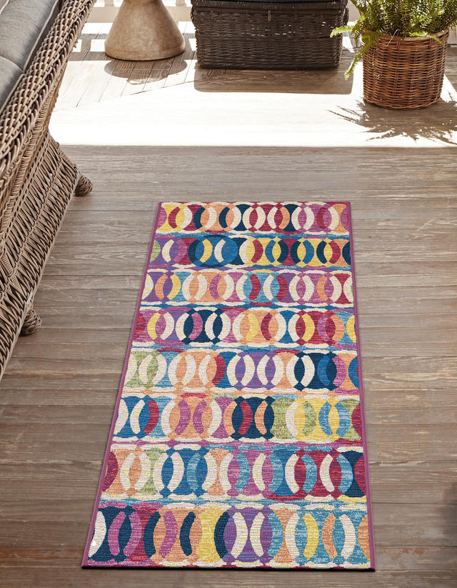 Multicolor 2' 7 x 10' Outdoor Modern Runner Area Rug Weather Resistant for Patio, Deck, Terrace, Balcony, Porch 100% Polypropylene Modern Outside Carpet for Sale at Rug Engine