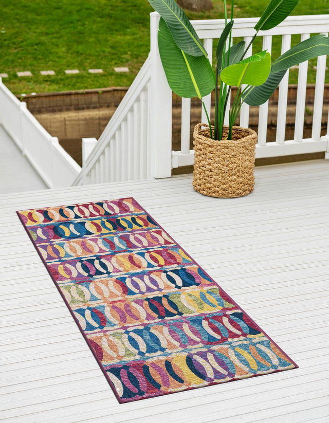 Multicolor 2' 7 x 10' Outdoor Modern Runner Area Rug Weather Resistant for Patio, Deck, Terrace, Balcony, Porch 100% Polypropylene Modern Outside Carpet for Sale at Rug Engine