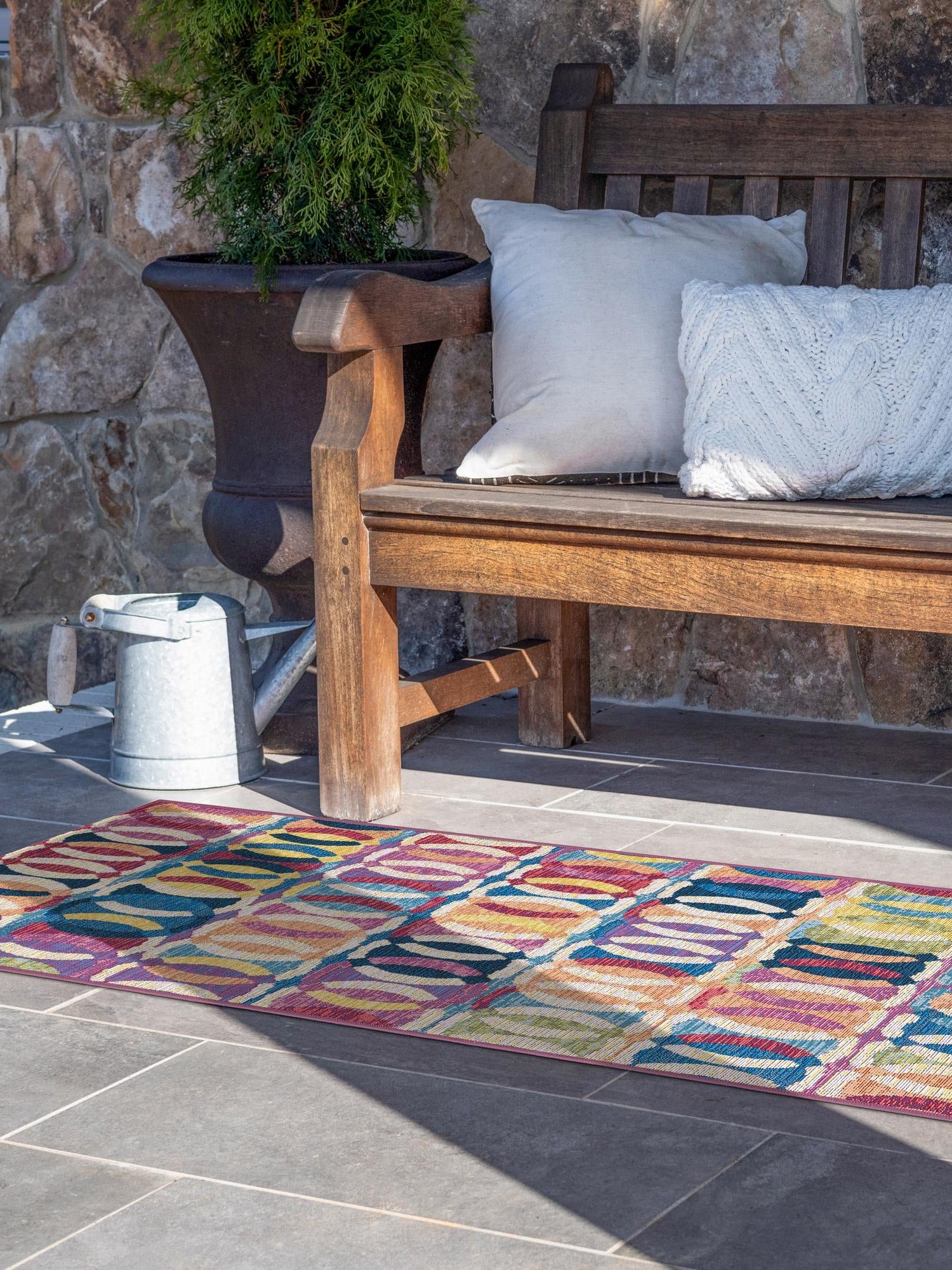Multicolor 2' x 8' Outdoor Modern Runner Area Rug Weather Resistant for Patio, Deck, Terrace, Balcony, Porch 100% Polypropylene Modern Outside Carpet for Sale at Rug Engine