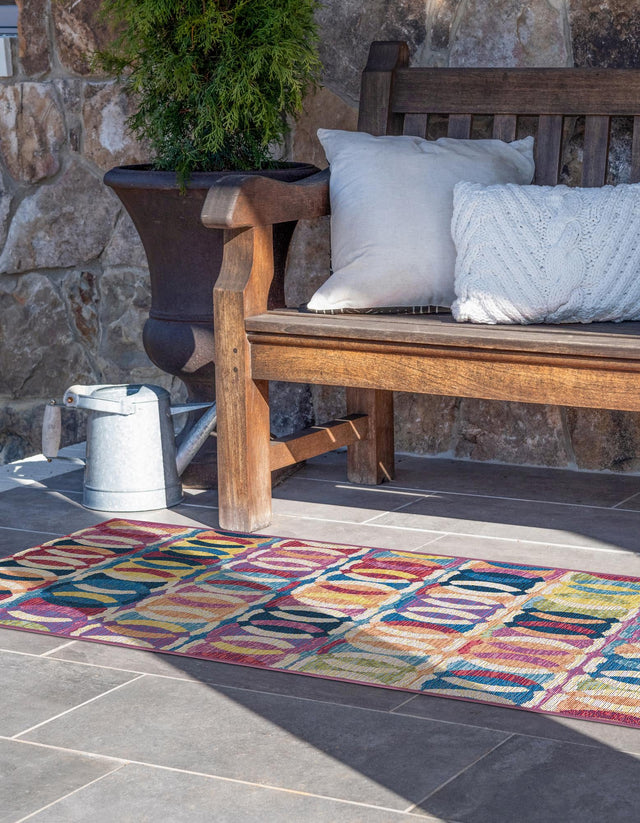 Multicolor 2' 7 x 10' Outdoor Modern Runner Area Rug Weather Resistant for Patio, Deck, Terrace, Balcony, Porch 100% Polypropylene Modern Outside Carpet for Sale at Rug Engine