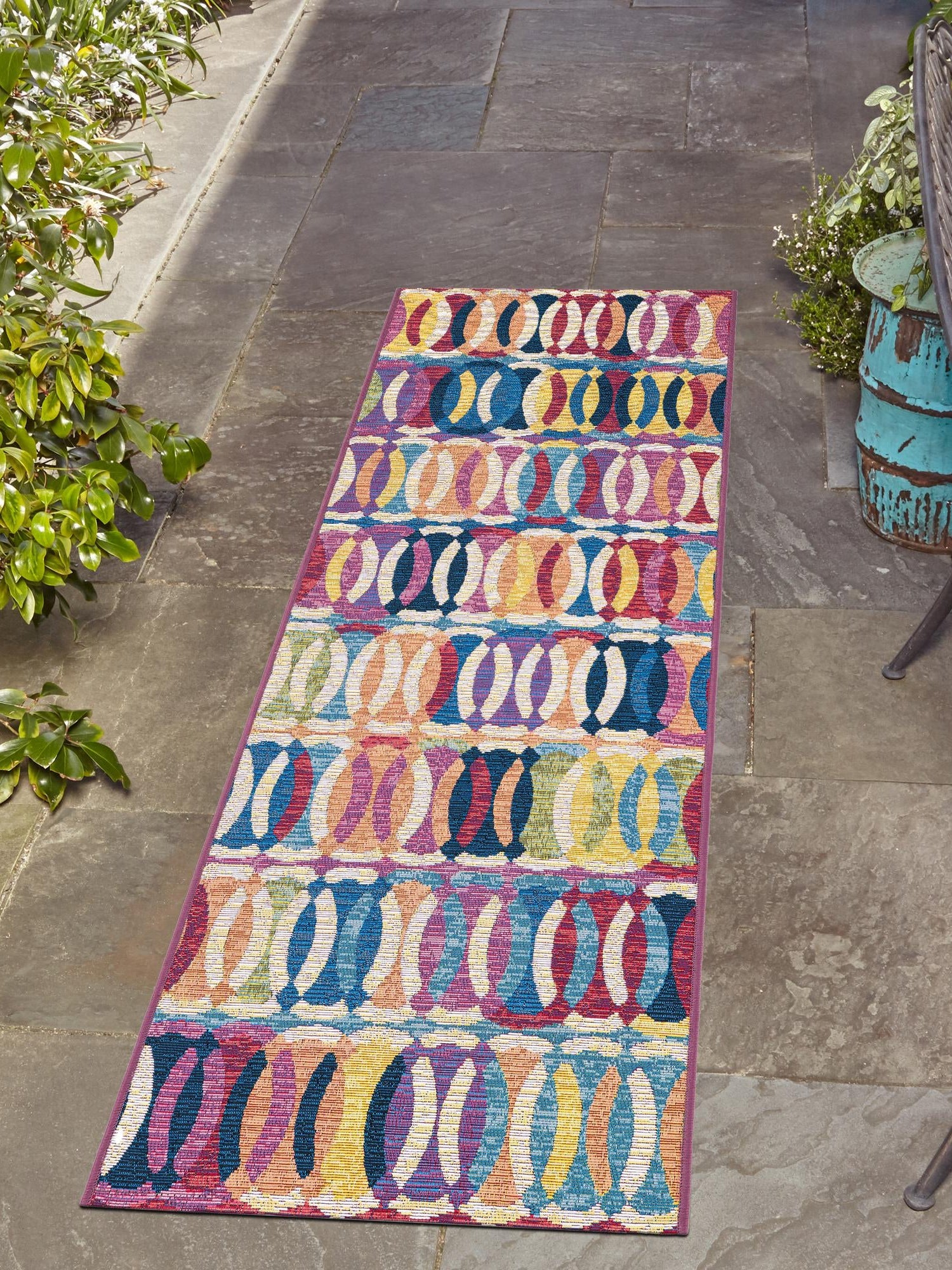 Multicolor 2' 7 x 10' Outdoor Modern Runner Area Rug Weather Resistant for Patio, Deck, Terrace, Balcony, Porch 100% Polypropylene Modern Outside Carpet for Sale at Rug Engine
