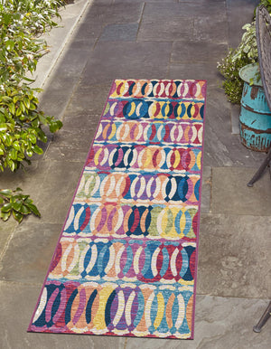 Multicolor 2' 7 x 10' Outdoor Modern Runner Area Rug Weather Resistant for Patio, Deck, Terrace, Balcony, Porch 100% Polypropylene Modern Outside Carpet for Sale at Rug Engine