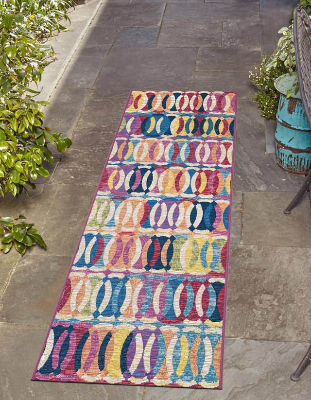 Multicolor 2' 7 x 10' Outdoor Modern Runner Area Rug Weather Resistant for Patio, Deck, Terrace, Balcony, Porch 100% Polypropylene Modern Outside Carpet for Sale at Rug Engine