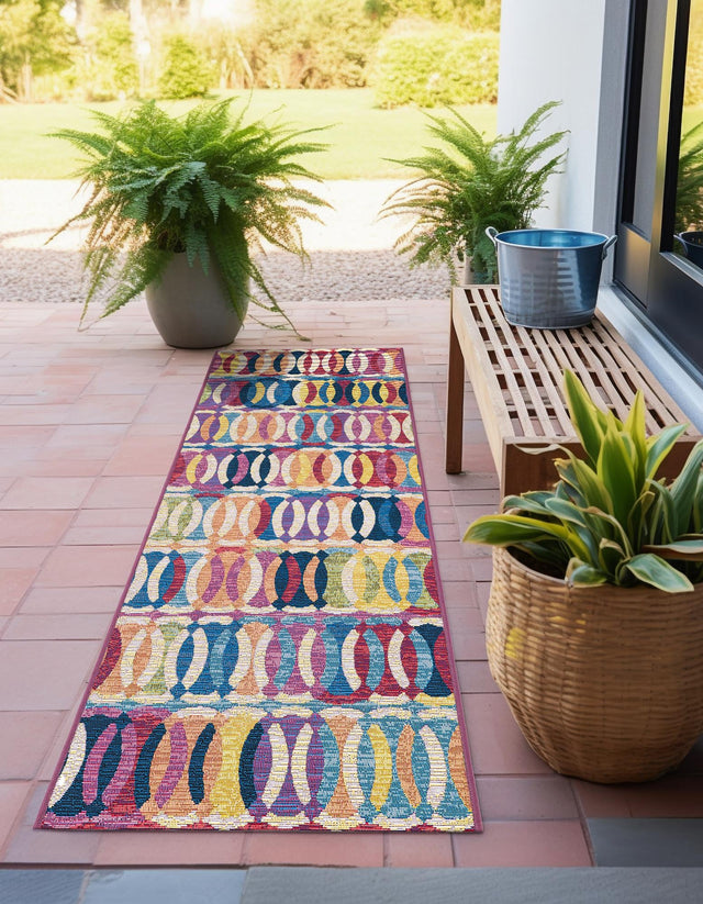 Multicolor 2' 7 x 10' Outdoor Modern Runner Area Rug Weather Resistant for Patio, Deck, Terrace, Balcony, Porch 100% Polypropylene Modern Outside Carpet for Sale at Rug Engine