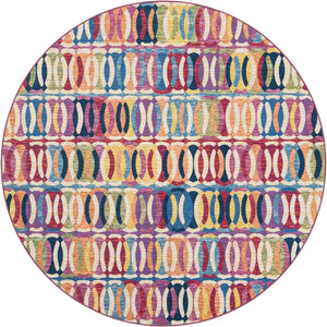Multicolor 7' 10 x 7' 10 Outdoor Modern Round Area Rug Weather Resistant for Patio, Deck, Terrace, Balcony, Porch 100% Polypropylene Modern Outside Carpet for Sale at Rug Engine
