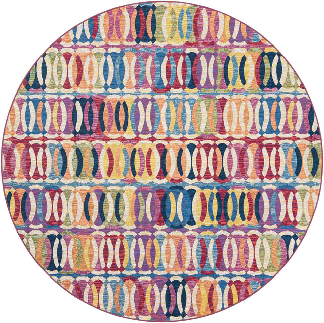 Multicolor 7' 10 x 7' 10 Outdoor Modern Round Area Rug Weather Resistant for Patio, Deck, Terrace, Balcony, Porch 100% Polypropylene Modern Outside Carpet for Sale at Rug Engine