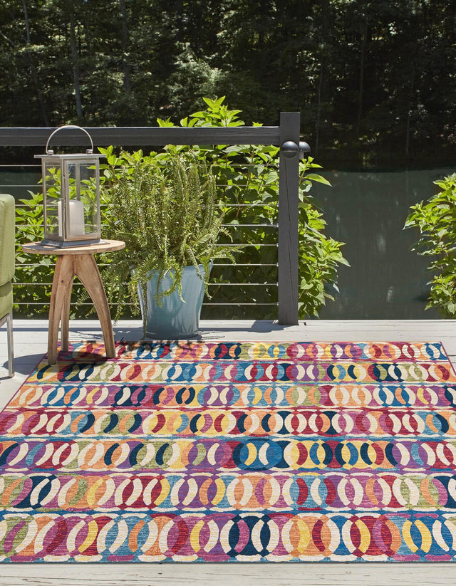 Multicolor 10' x 10' Outdoor Modern Square Area Rug Weather Resistant for Patio, Deck, Terrace, Balcony, Porch 100% Polypropylene Modern Outside Carpet for Sale at Rug Engine
