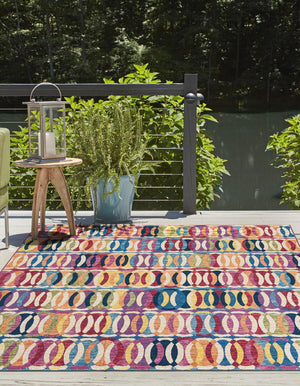 Multicolor 7' 10 x 7' 10 Outdoor Modern Square Area Rug Weather Resistant for Patio, Deck, Terrace, Balcony, Porch 100% Polypropylene Modern Outside Carpet for Sale at Rug Engine