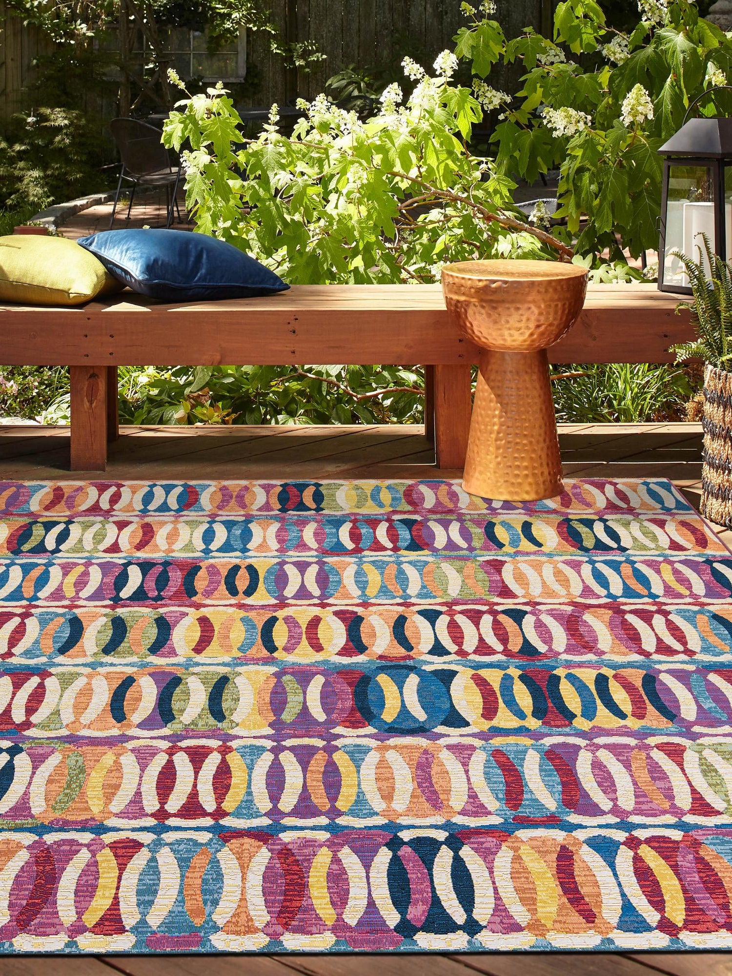 Multicolor 7' 10 x 7' 10 Outdoor Modern Square Area Rug Weather Resistant for Patio, Deck, Terrace, Balcony, Porch 100% Polypropylene Modern Outside Carpet for Sale at Rug Engine