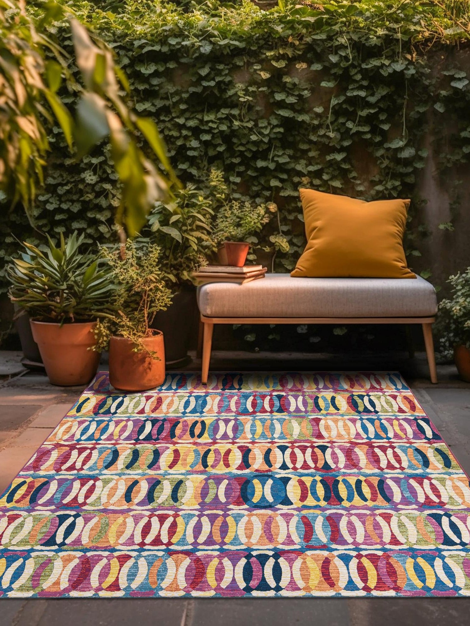Multicolor 7' 10 x 7' 10 Outdoor Modern Square Area Rug Weather Resistant for Patio, Deck, Terrace, Balcony, Porch 100% Polypropylene Modern Outside Carpet for Sale at Rug Engine