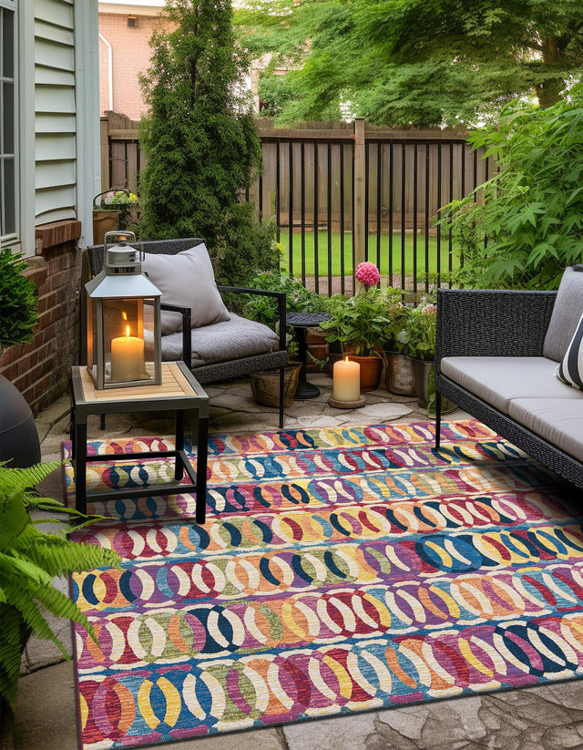 Multicolor 10' x 10' Outdoor Modern Square Area Rug Weather Resistant for Patio, Deck, Terrace, Balcony, Porch 100% Polypropylene Modern Outside Carpet for Sale at Rug Engine