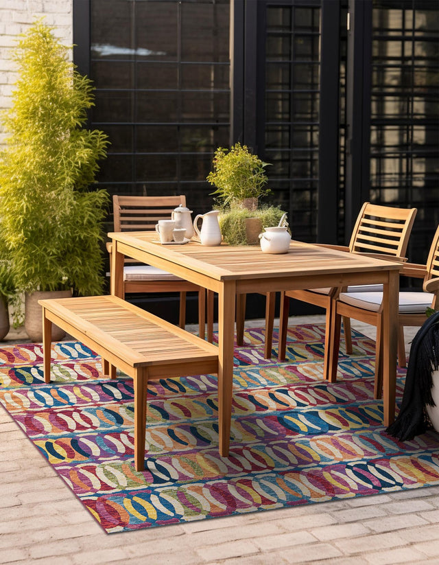 Multicolor 10' x 10' Outdoor Modern Square Area Rug Weather Resistant for Patio, Deck, Terrace, Balcony, Porch 100% Polypropylene Modern Outside Carpet for Sale at Rug Engine