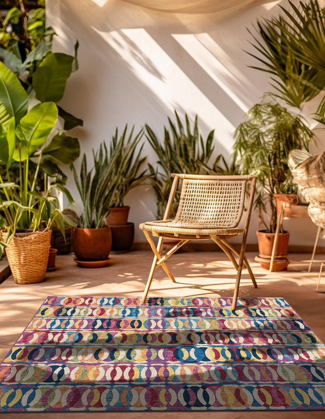 Multicolor 10' x 10' Outdoor Modern Square Area Rug Weather Resistant for Patio, Deck, Terrace, Balcony, Porch 100% Polypropylene Modern Outside Carpet for Sale at Rug Engine